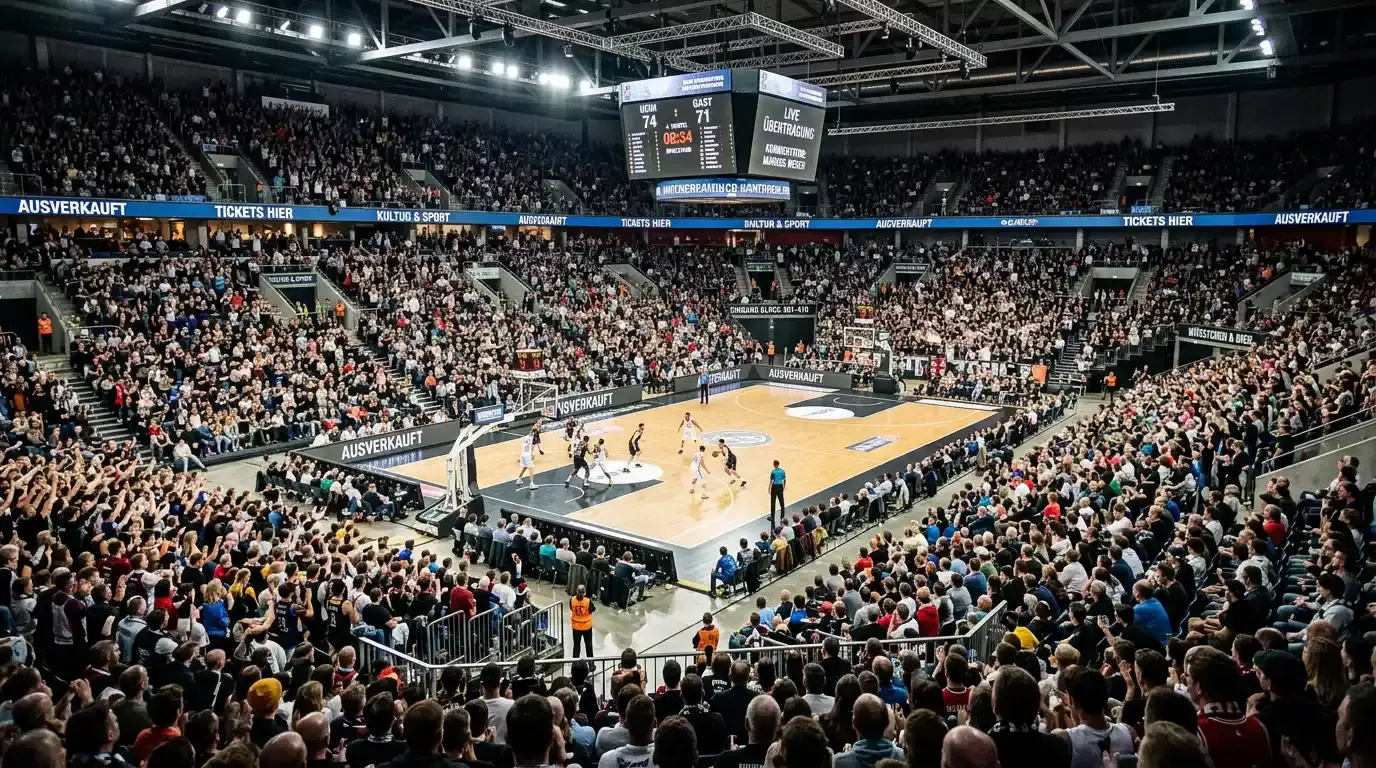 NBA basketball game atmosphere in a packed arena with fans watching a live match